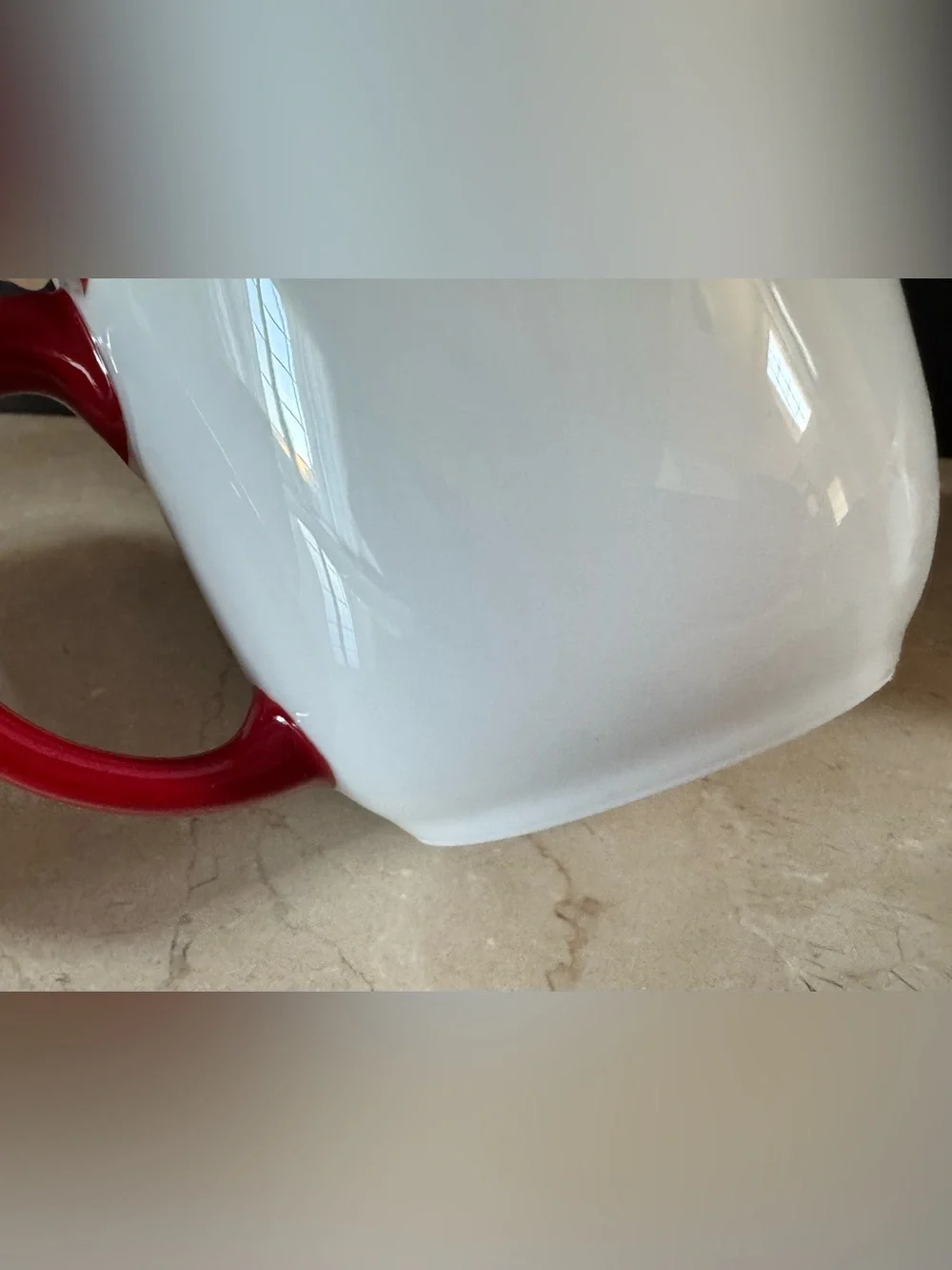 (Set/6) Crate & Barrel Ceramic HO HO HO White Holiday Mugs w/Red Handles